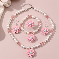 Retro Sweet Flower Resin Inlay Pearl Girl's Jewelry Set sku image 1