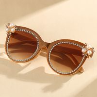 Elegant Color Block Pc Cat Eye Inlaid Pearls Inlaid Zircon Full Frame Women's Sunglasses main image 2