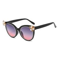Elegant Color Block Pc Cat Eye Inlaid Pearls Inlaid Zircon Full Frame Women's Sunglasses sku image 2
