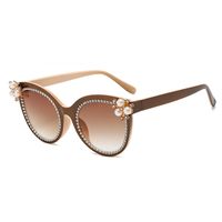 Elegant Color Block Pc Cat Eye Inlaid Pearls Inlaid Zircon Full Frame Women's Sunglasses sku image 7