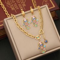 Stainless Steel 18K Gold Plated Vintage Style Enamel Palm Pendant Necklace main image 6