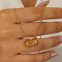 201 Stainless Steel 18K Gold Plated Modern Style Simple Style Solid Color Plating Circle Pendant Necklace main image 5