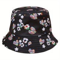 Unisex Casual Modern Style Simple Style Heart Shape Flower Printing Curved Eaves Bucket Hat sku image 2