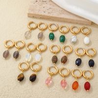 1 Pair IG Style Vintage Style Oval Plating 304 Stainless Steel Natural Stone Ear Clip main image 1