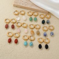 1 Pair IG Style Vintage Style Oval Plating 304 Stainless Steel Natural Stone Ear Clip main image 10