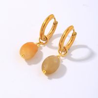 1 Pair IG Style Vintage Style Oval Plating 304 Stainless Steel Natural Stone Ear Clip main image 2