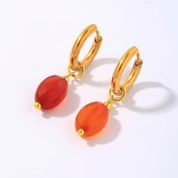 1 Pair IG Style Vintage Style Oval Plating 304 Stainless Steel Natural Stone Ear Clip main image 3
