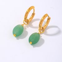 1 Pair IG Style Vintage Style Oval Plating 304 Stainless Steel Natural Stone Ear Clip main image 4