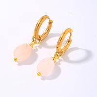 1 Pair IG Style Vintage Style Oval Plating 304 Stainless Steel Natural Stone Ear Clip main image 6