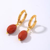 1 Pair IG Style Vintage Style Oval Plating 304 Stainless Steel Natural Stone Ear Clip main image 5