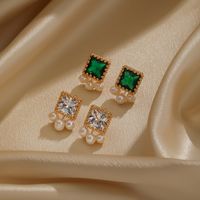 1 Pair Elegant Luxurious Square Copper Artificial Crystal Freshwater Pearl 18k Gold Plated Drop Earrings main image 5