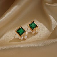 1 Pair Elegant Luxurious Square Copper Artificial Crystal Freshwater Pearl 18k Gold Plated Drop Earrings main image 2
