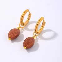 1 Pair IG Style Vintage Style Oval Plating 304 Stainless Steel Natural Stone Ear Clip main image 8