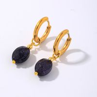 1 Pair IG Style Vintage Style Oval Plating 304 Stainless Steel Natural Stone Ear Clip main image 9