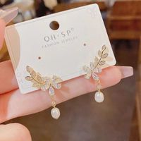 1 Pair Sweet Artistic Leaf Flower Plating Inlay Alloy Artificial Pearls Zircon Ear Studs main image 3