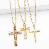 Einfacher Stil Kreuzen Kupfer Überzug Inlay Zirkon 18 Karat Vergoldet Halskette Mit Anhänger main image 6