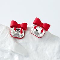 1 Pair Cute Sweet Bow Knot Plating Inlay Copper Crystal Silver Plated Ear Studs main image 7