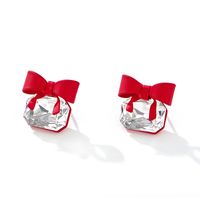 1 Pair Cute Sweet Bow Knot Plating Inlay Copper Crystal Silver Plated Ear Studs main image 8