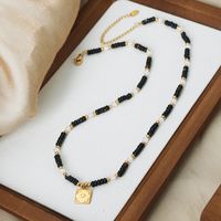 Vintage Style Color Block Beaded Agate Titanium Steel Beaded Plating 18k Gold Plated Women's Necklace main image 5