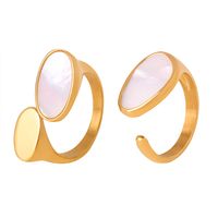 French Style Color Block Titanium Steel Plating Inlay Shell 18k Gold Plated Open Rings main image 7