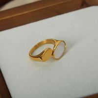 French Style Color Block Titanium Steel Plating Inlay Shell 18k Gold Plated Open Rings main image 5