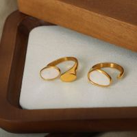French Style Color Block Titanium Steel Plating Inlay Shell 18k Gold Plated Open Rings main image 3