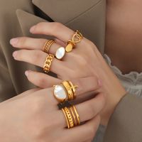 French Style Color Block Titanium Steel Plating Inlay Shell 18k Gold Plated Open Rings main image 1