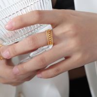 French Style Color Block Titanium Steel Plating Inlay Shell 18k Gold Plated Open Rings sku image 4