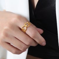French Style Color Block Titanium Steel Plating Inlay Shell 18k Gold Plated Open Rings sku image 2