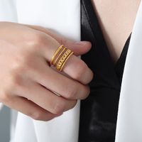 French Style Color Block Titanium Steel Plating Inlay Shell 18k Gold Plated Open Rings sku image 3