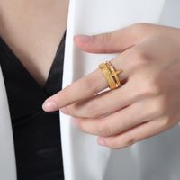 French Style Color Block Titanium Steel Plating Inlay Shell 18k Gold Plated Open Rings sku image 1