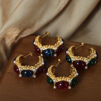 Wholesale Jewelry Retro Color Block Resin Titanium Steel 18k Gold Plated Plating Ear Studs main image 3