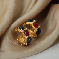 Wholesale Jewelry Retro Color Block Resin Titanium Steel 18k Gold Plated Plating Ear Studs main image 4