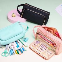 Solid Color Oxford Cloth Class Learning Cute Pencil Case main image 1