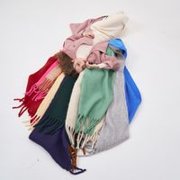 Frau Vintage-stil Einfarbig Kaschmirimitat Quaste Schal main image 5