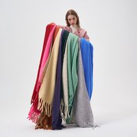 Frau Vintage-stil Einfarbig Kaschmirimitat Quaste Schal main image 1