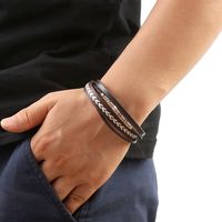 Hip Hop Retro Grano Acero Inoxidable Trenza Hombres Brazalete main image 4