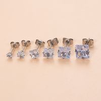 1 Piece Ear Cartilage Rings & Studs Simple Style Classic Style Geometric Square 316 Stainless Steel  Plating Inlay Zircon main image 3