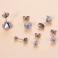 1 Piece Ear Cartilage Rings & Studs Simple Style Classic Style Geometric Square 316 Stainless Steel  Plating Inlay Zircon main image 2
