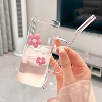 Cute Solid Color Flower Glass Water Bottles main image 5