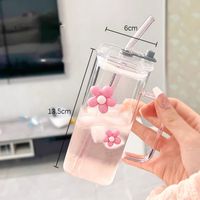 Cute Solid Color Flower Glass Water Bottles main image 6