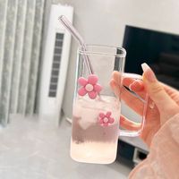 Cute Solid Color Flower Glass Water Bottles sku image 1