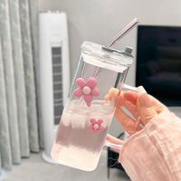 Cute Solid Color Flower Glass Water Bottles main image 1