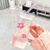 Cute Solid Color Flower Glass Water Bottles main image 3