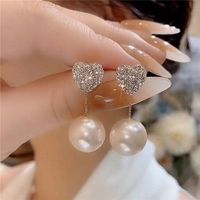 1 Pair Simple Style Heart Shape Inlay Alloy Rhinestones Drop Earrings main image 3