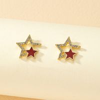 Wholesale Jewelry Ig Style Y2k Pentagram Ferroalloy Glass 14k Gold Plated Enamel Plating Inlay Ear Studs sku image 1