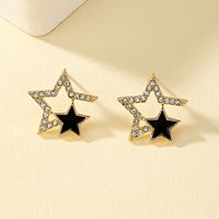 Wholesale Jewelry Ig Style Y2k Pentagram Ferroalloy Glass 14k Gold Plated Enamel Plating Inlay Ear Studs main image 8