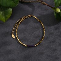 Simple Style Solid Color Stainless Steel Natural Stone Beaded Handmade Plating 18k Gold Plated Bracelets main image 5