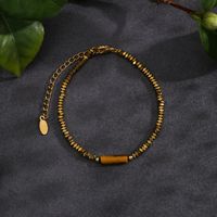 Simple Style Solid Color Stainless Steel Natural Stone Beaded Handmade Plating 18k Gold Plated Bracelets main image 4