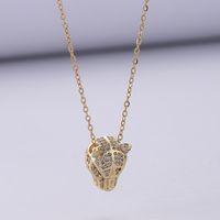 Vintage Style Leopard Head Stainless Steel Plating Inlay Zircon 18k Gold Plated Pendant Necklace main image 3